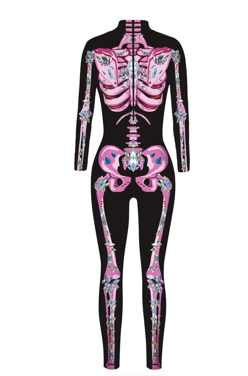 URVIP Women Halloween Skeleton Costume Stretch Skinny Catsuit Jumpsuit Bodysuit Color-BAX-084 L - Image 4